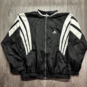 Vintage Adidas 1990s Windbreaker Jacket Mens Medium Black  Streetwear Soccer